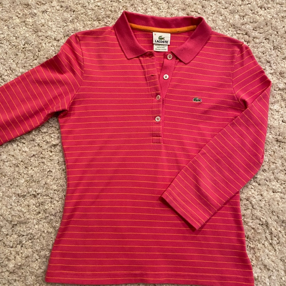 Lacoste Striped 3/4 Sleeve Polo Shirt EU 36 (XS)